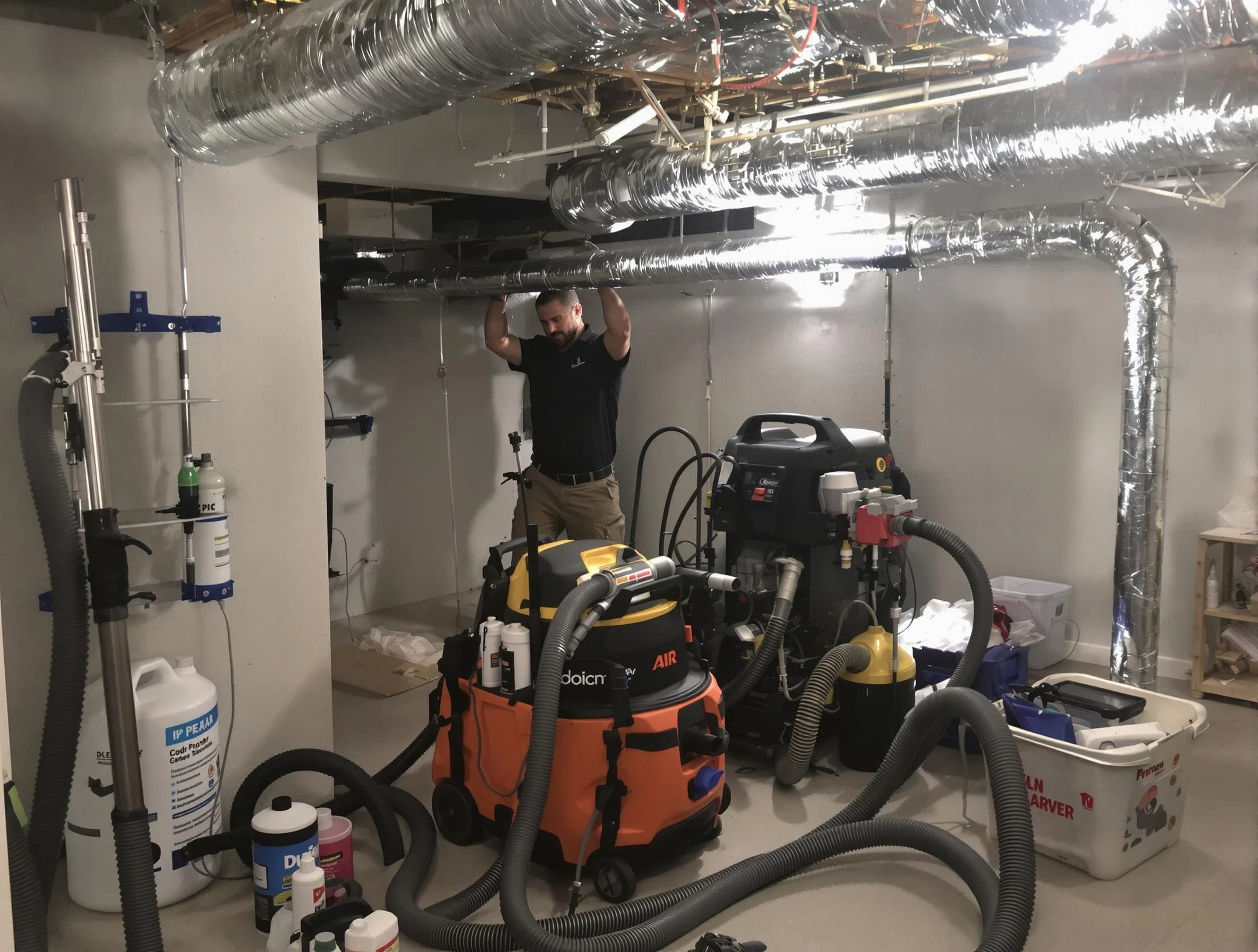 Palmetto Air Duct Cleaning specialist performing professional mold removal from air ducts using safety equipment in Palmetto