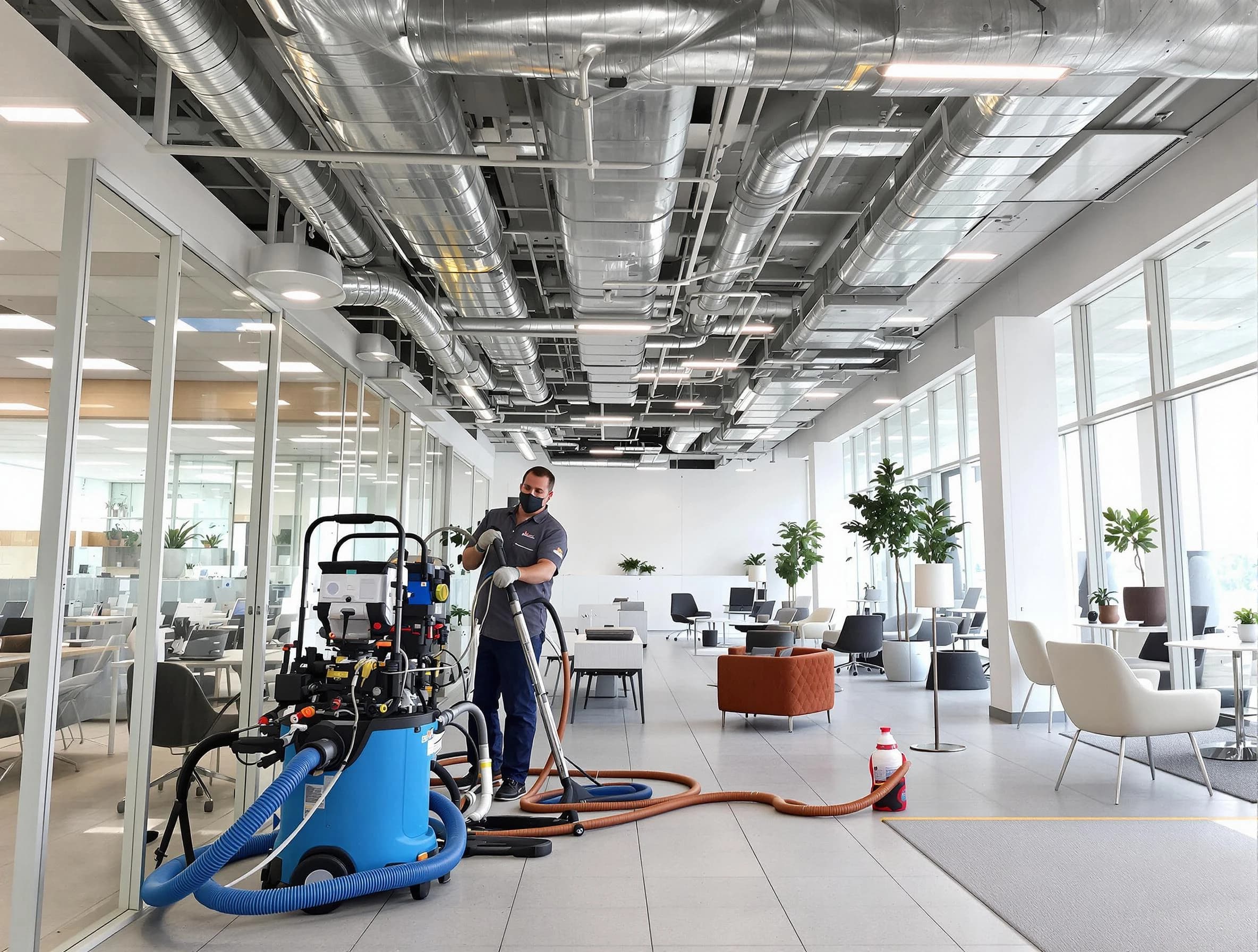 Palmetto Air Duct Cleaning team conducting comprehensive commercial duct cleaning at a business location in Palmetto