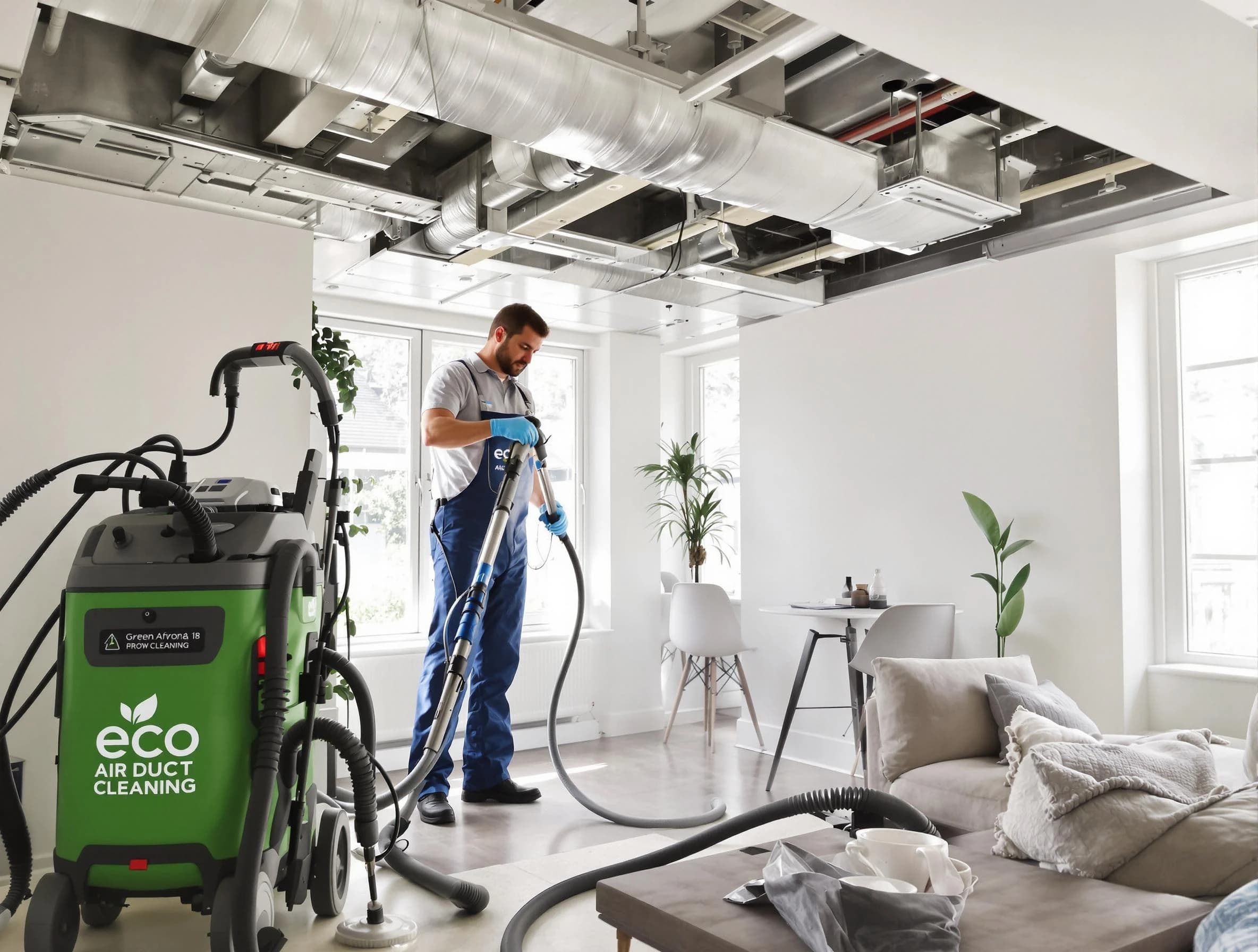 Palmetto Air Duct Cleaning technician performing eco-friendly duct cleaning using sustainable methods in Palmetto