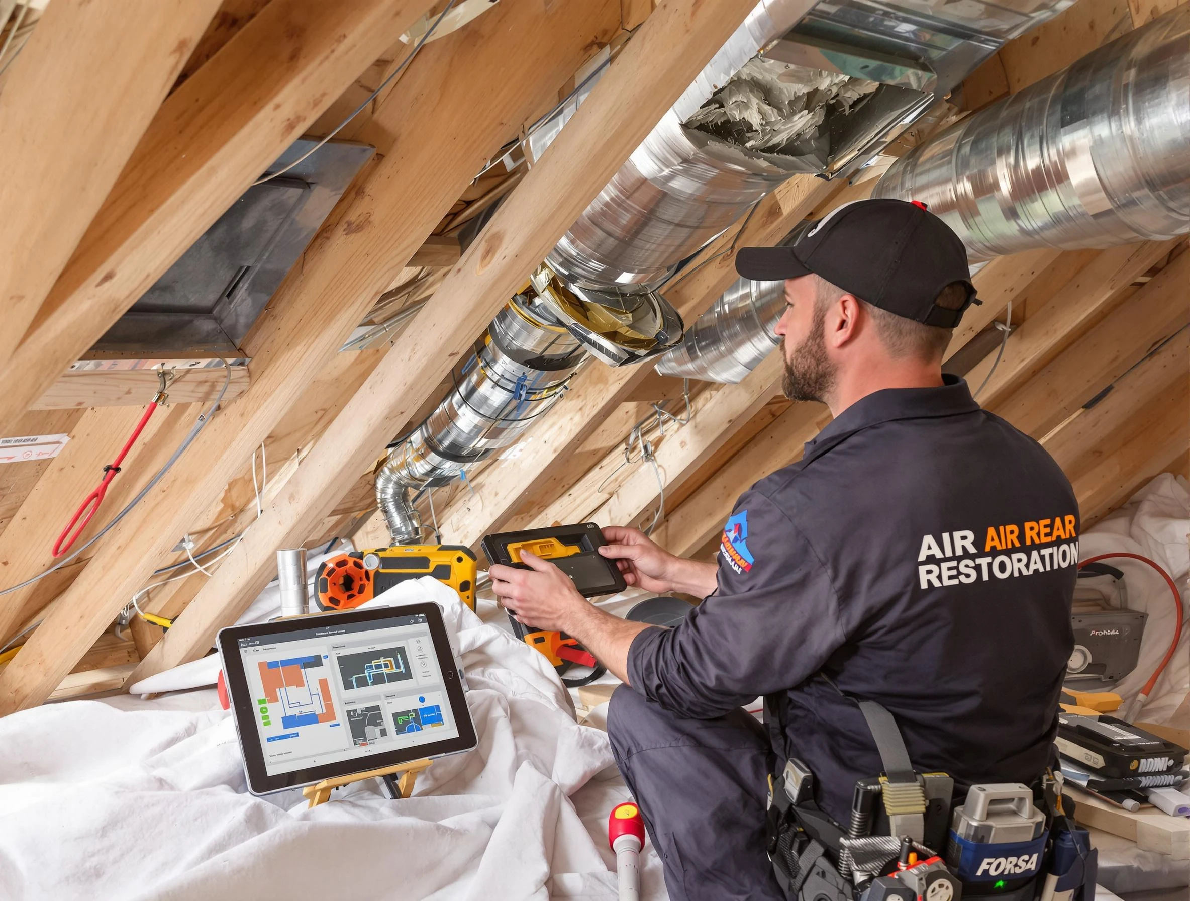 Palmetto Air Duct Cleaning technician performing precise duct repair work in Palmetto