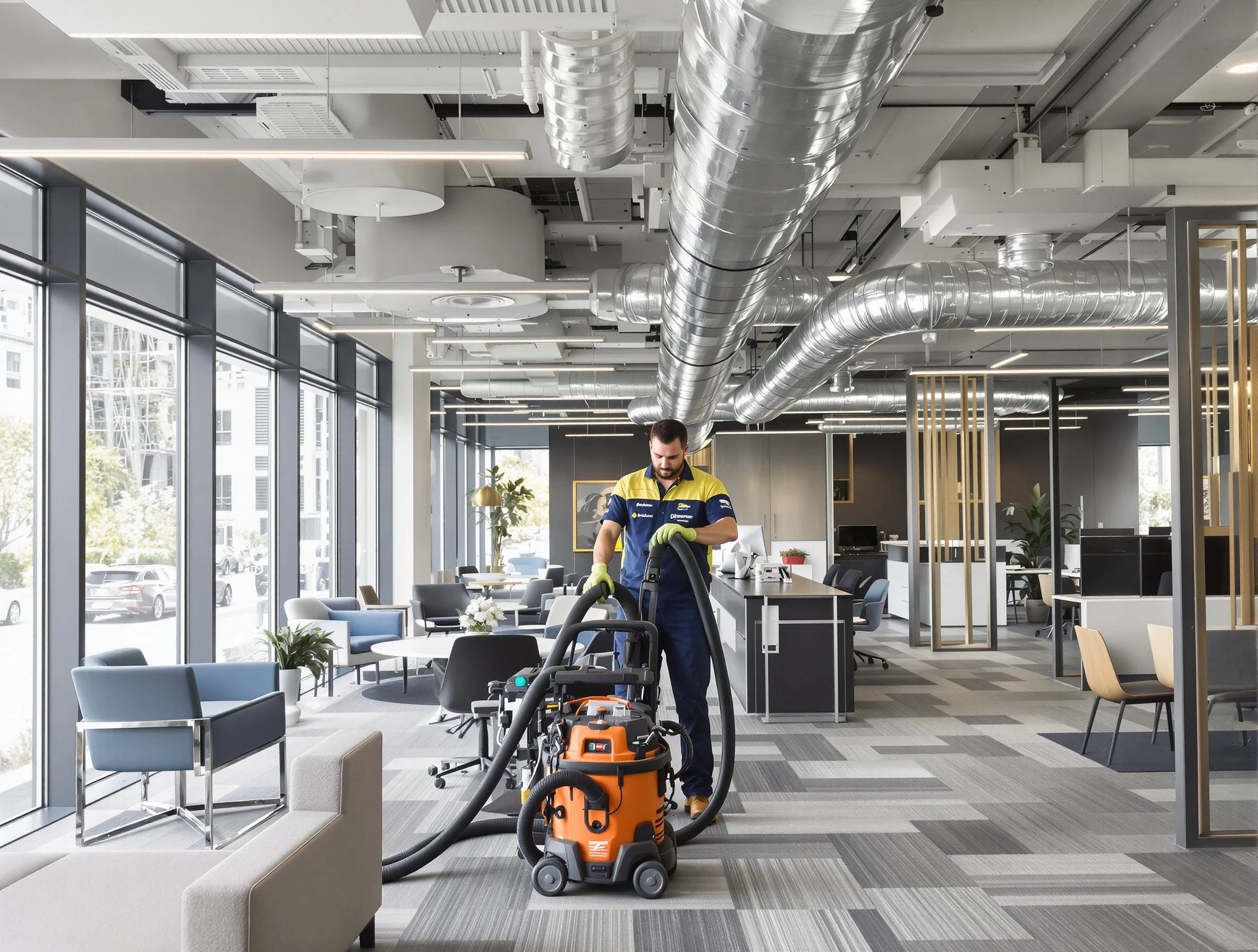 Palmetto Air Duct Cleaning team performing thorough commercial duct cleaning at a Palmetto business center